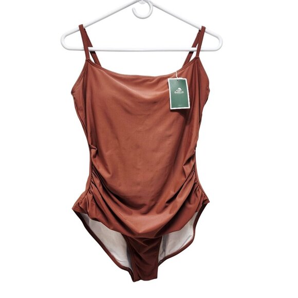 Rust Brown One-Piece Swimsuit Womens Adjustable Straps Eomenie - Size L - Picture 3 of 5